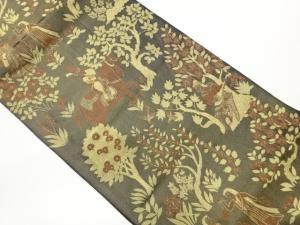 草木に花・騎馬人物模様織出し袋帯